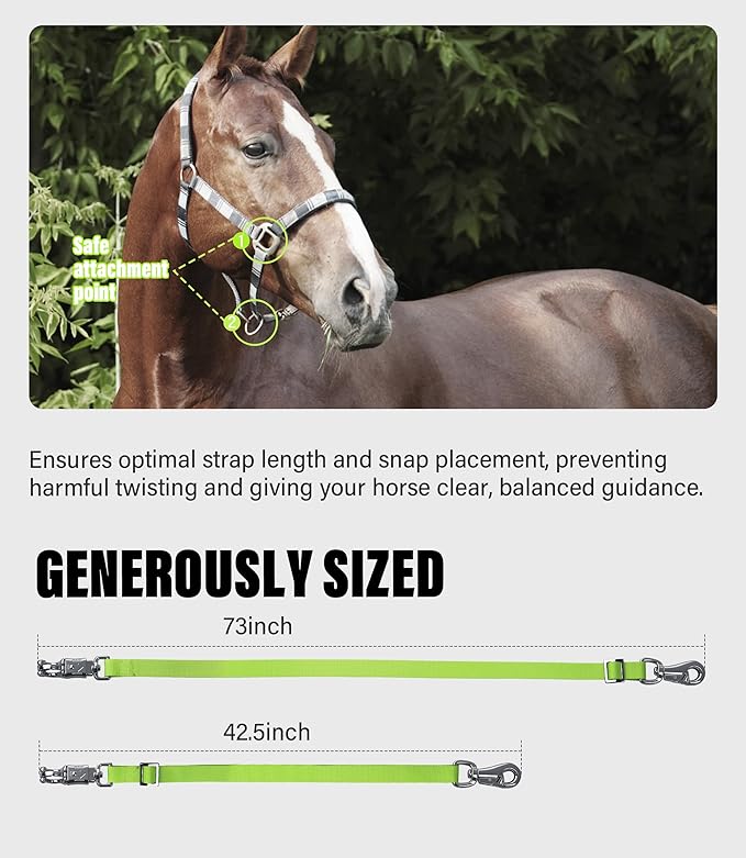 Cross Ties for Horse, Nylon Trailer Tie w/Quick-Release Panic Snap & Bull Snap Horse Trailer Accessories, Adjustable Length Range 42.5" to 73", Equestrian Supplies, Neon Yellow
