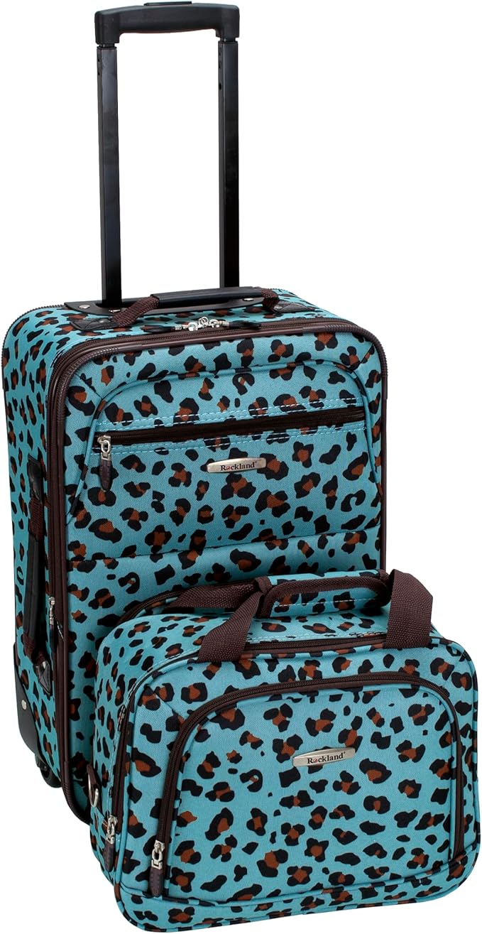 Rockland Fashion ソフトサイド アップライト荷物セット 拡張可能 伸縮ハンドル 車輪付き ブルーレオパード 2ピース (14/19)
