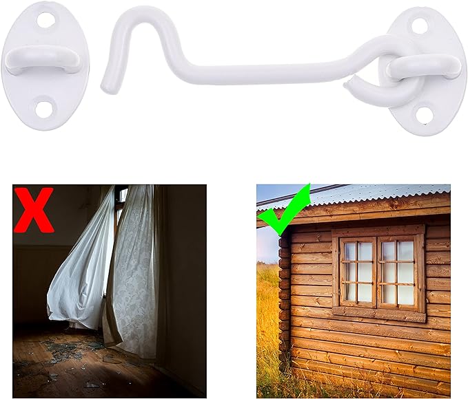Eco-Fused 4-inch Heavy Duty Hook and Eye Latch - 1x Barn Door Lock (White), 4X Mounting Screws - Powder Coated Stainless Steel Hooks for Door, Windows, Sheds, Fences, Gates, Closets, Cabinets
