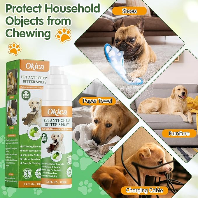 Bitter Apple Spray for Dogs - No Chew Spray for Dogs to Stop Barking Marking and Nibbling - Natural Ingredients Dog Repellent Spray for Furniture and Your Belongings Light Green