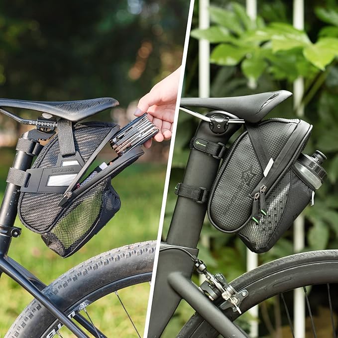 ROCKBROS Bike Saddle Bags with Water Bottle Pouch Waterproof Bike Bags Under Seat Pack for Mountain Road Saddle Bag Bicycles Storage Bag