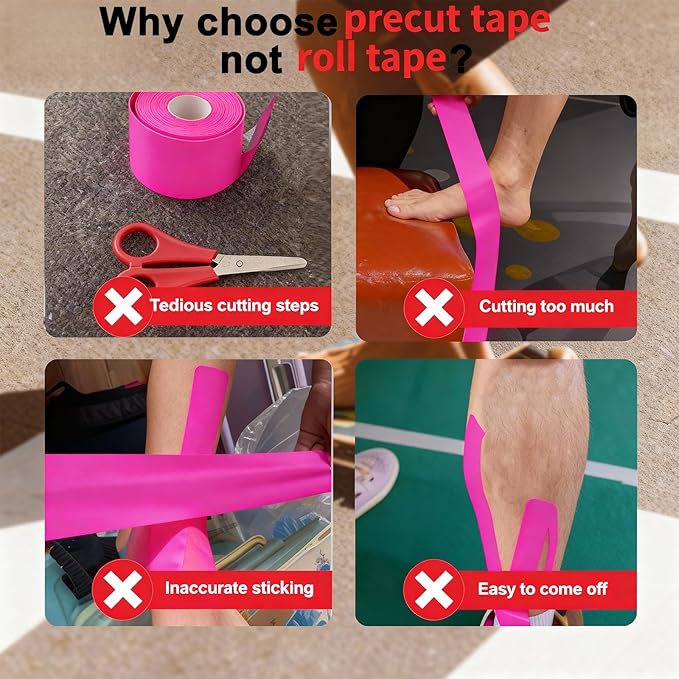 IEADEN Precut Kinesiology Tape for Knees, 10 Strips - Knee Support & Stability, Knee Pain Relief Athletic Tape - Waterproof & Elastic, Breathable Hypoallergenic Latex-Free Tape, Pink
