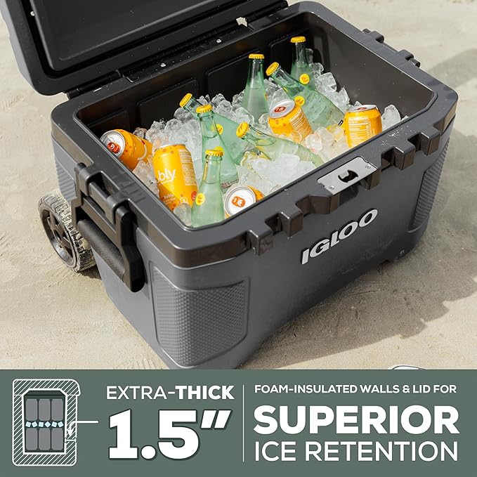 Igloo Trailmate 52Qt ホイールクーラー、断熱ハードシェルアイスチェスト、モダンブルー