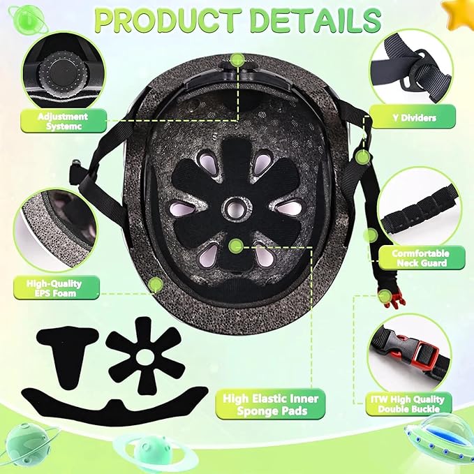 Kids Bike Helmet Set for Boys Girls Toddler Bicycle Helmet Adjustable Skateboard Helmet Protective Gear Set Knee Elbow Wrist Pads for Children Cycling, Scooter, Outdoor Sports