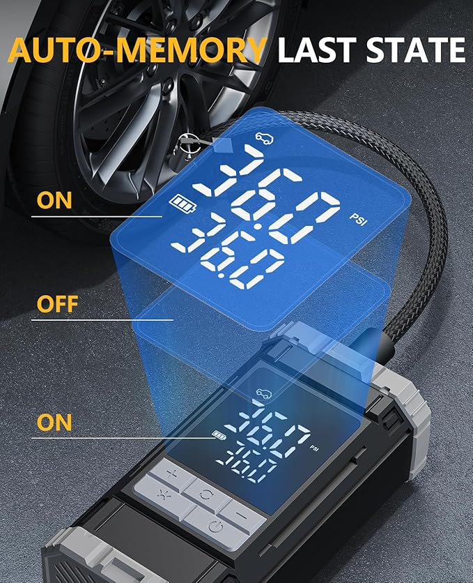 Tire Inflator Portable Air Compressor, 2X Fast Air Pump with Digital Gauge 150 PSI, Auto Shutoff for Roadside Inflation, Daily Car Care, Motorcycles, Bikes, and Sports Ball, One-Click Start