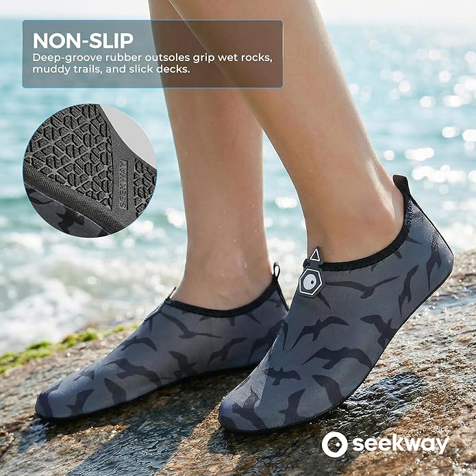 SEEKWAY Water Shoes Women Men Adult Quick-Dry Aqua Socks Barefoot Non Slip for Beach Swim River Pool Lake surf Black SK002(U)