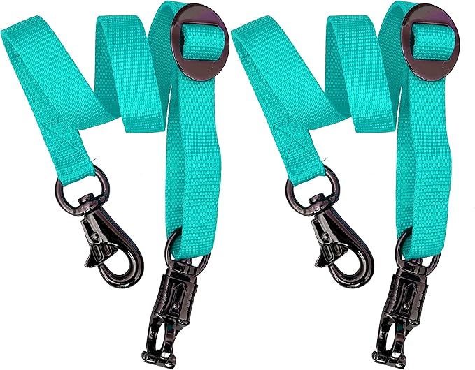 Majestic Ally Pack of 2, Double Thick Trailer Tie for Horse Haulage with Adjustable Buckle, Panic Snap and Bull Snap – 1 Inch by 36 Inch (Turquoise)
