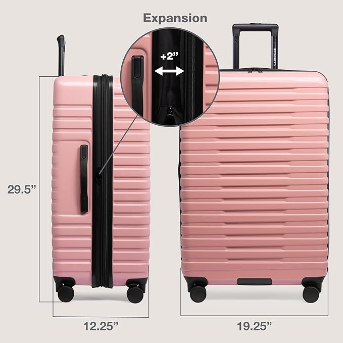 U.S. Traveler Boren 拡張可能ハードサイド 頑丈な旅行用荷物 8つのスピナーホイール付き ローズピンク 大型チェックイン 30インチ