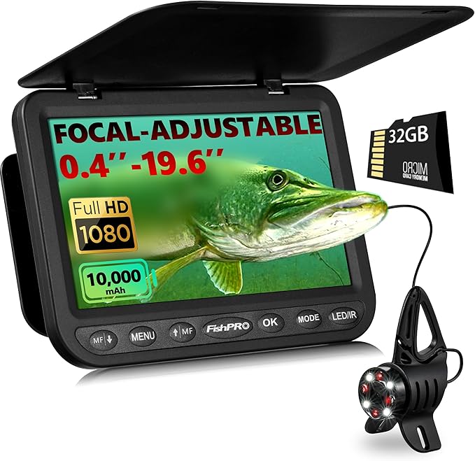[FishPRO® 𝟐𝟎𝟐𝟔 New] [Adjustable Focus] NO.1 HD 1080P Underwater Fishing Camera 7'' IPS, w/DVR-32GB -10,000mAh, Ice Fishing Camera Underwater, Fish Finder for Boat Ice Lake Fish, USB-C/LED+IR/82FT