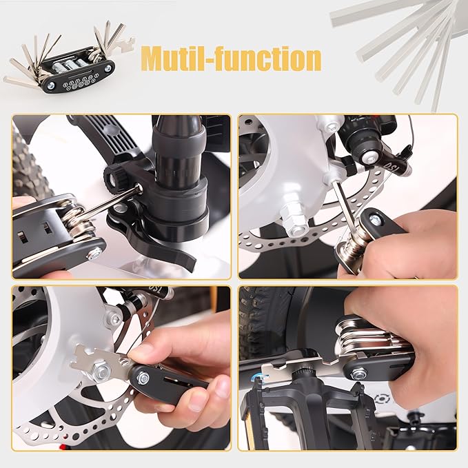 33Pcs Bike Repair Tool Kit with Mini Bicycle Pump, 16 in 1 Multi-Tool, 2mm-6mm Allen Wrenches, Bicycle Repair Bag Used for Mountain and Road Bikes