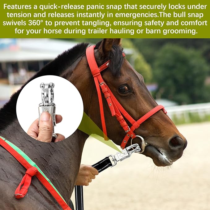 Cross Ties for Horses 2 Pack, Horse Trailer Tie with Panic Snap & Bull Snap, Adjustable Nylon Cross Tie Adjusts 44.5" to 78.7" for Horse Supplies, Black