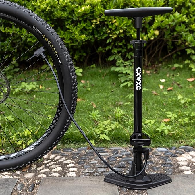 CXWXC Bike Floor Pump with Digital Gauge – 140 PSI Bicycle Tire Pump fits Presta & Schrader Valve – Portable Bike Air Pump with Large Display for Easy to Read
