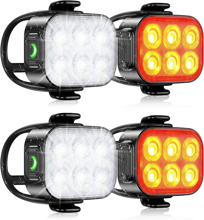 Zewdov Bike Lights for Night Riding, USB Rechargeable Bike Lights Front and Back, Waterproof IP65 Bicycle Light, 4+6 Modes Bike Headlight and Tail Light Set,1.5 Hrs Fast Charging, Easy to Install