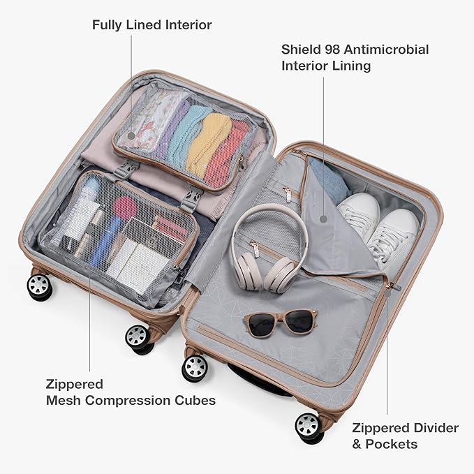 Traveler's Choice Pagosa ハードシェル拡張可能荷物 スピナーホイール付き ラテベージュ 22インチ機内持ち込み