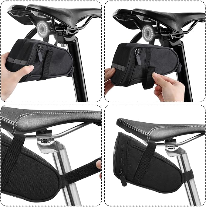 Reflective Bike Seat Bag, Black Bicycle Saddle Bag, Waterproof Bike Pouch, 18 x 8.5 x 10 cm Bikes Storage Bags, Cycling Accessories for Mountain Road Foldable Bikes