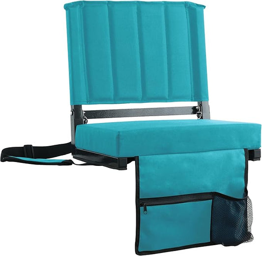 SPORT BEATS Stadium Seats with Back Support Bleacher Chairs with Back and Cushion Thick Padded Bleacher Seats Includes Shoulder Strap Cyan 1pc Standard