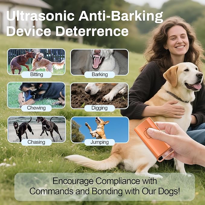 Mini Ultrasonic Dog Bark Deterrent Device - Stop Dog Barking Device for Own or Neighbor's Dog, Rechargeable Anti Barking Dog Trainer Portable Stop Barking Pet Training Tool