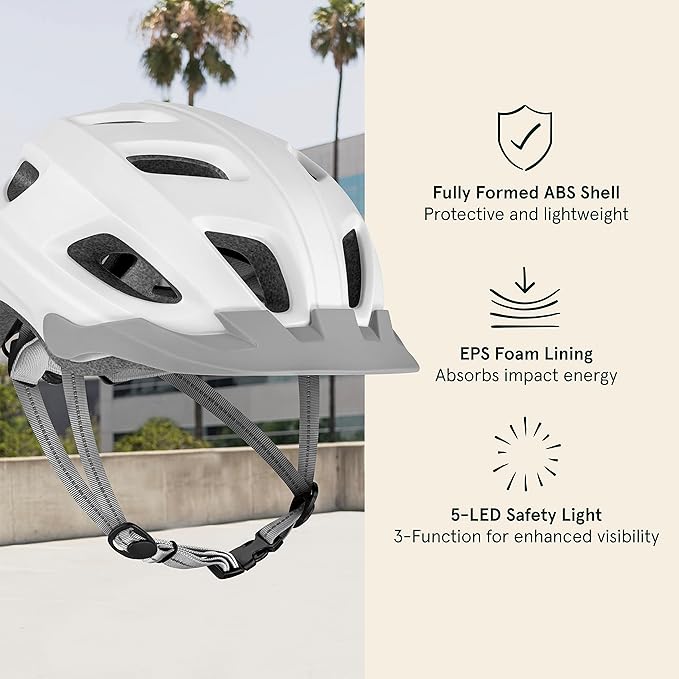 Retrospec Lennon Adult Bike Helmet with LED Safety Light Adjustable Dial & Removable Visor - Adjustable Bicycle Cycling Helmet for Men & Women