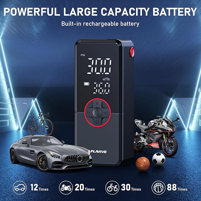 Tire Inflator Portable Air Compressor,150PSI Faster Inflation Cordless Tire Air Pump with Digital Gauge,Auto Shut-Off,LED Light,Electric Air Pump for Car Tires,SUV, Motorcycle, Bike, Balls
