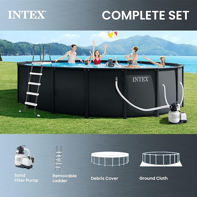 INTEX ウルトラXTR 18フィートx52インチ 地上設置型プールセット、スチールフレーム円形プール、2100GPH砂フィルターポンプ、はしご、カバー、グランドクロス付き