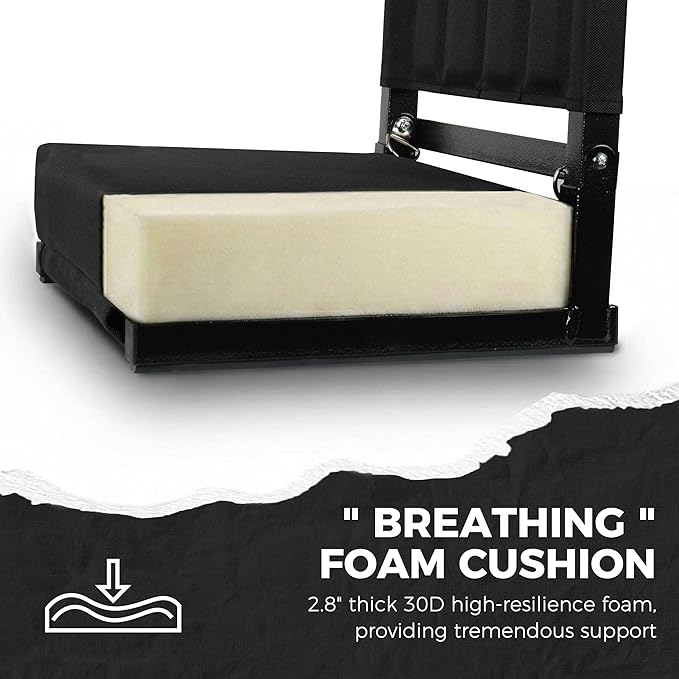 SPORT BEATS Stadium Seats with Back Support Bleacher Chairs with Back and Cushion Thick Padded Bleacher Seats Includes Shoulder Strap Black 1pc Large