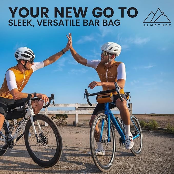 ALMSTHRE Signature Bar Bag – California Gold | Hard-Shell Bike Handlebar Bag with Waterproof Zippers & Adjustable Straps | Lightweight Bicycle Handlebar Bag, Compatible with Road, Gravel & MTB Bikes