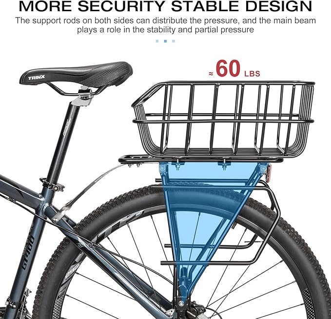 CXWXC Rear Bike Rack with Basket - Bike Cargo Rack for Disc Brake/Non-Disc Brake Mount - Bicycle Pannier Rack, Touring Carrier Rack fit 26”-29” and 700c