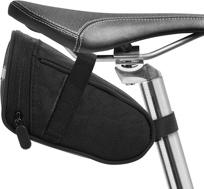 Reflective Bike Seat Bag, Black Bicycle Saddle Bag, Waterproof Bike Pouch, 18 x 8.5 x 10 cm Bikes Storage Bags, Cycling Accessories for Mountain Road Foldable Bikes