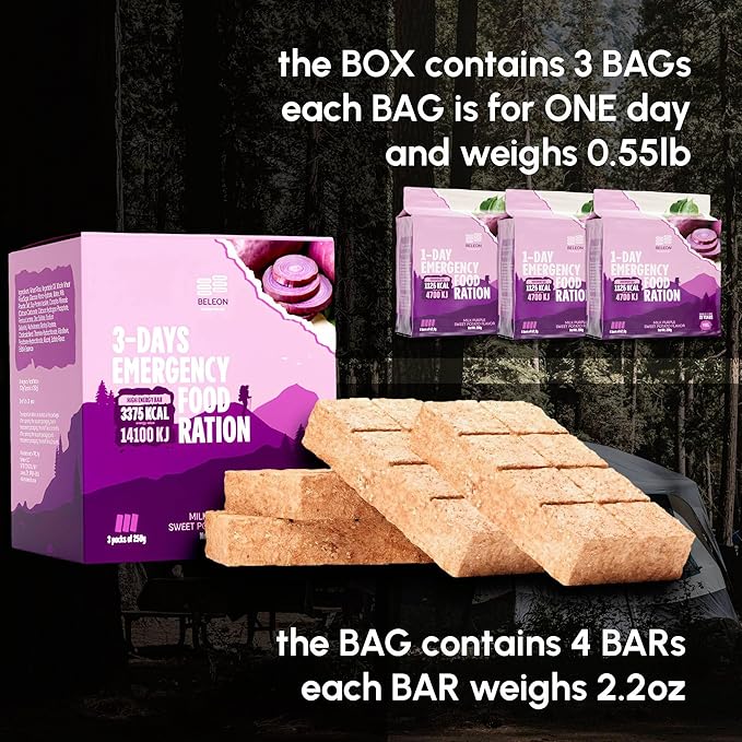Emergency Food Supply - Milk Purple Sweet Potato Survival Ration - 20 Years Shelf Life - 3 Days