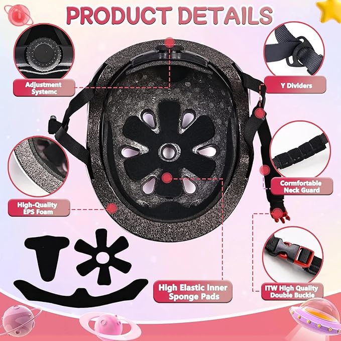 Kids Bike Helmet Set for Boys Girls Toddler Bicycle Helmet Adjustable Skateboard Helmet Protective Gear Set Knee Elbow Wrist Pads for Children Cycling, Scooter, Outdoor Sports