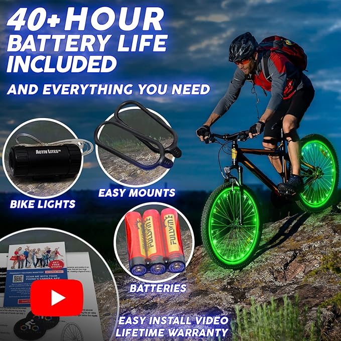 Activ Life LED Bike Wheel Lights with Batteries Included! Get 100% Brighter and Visible from All Angles for Ultimate Safety & Style (1 Tire Pack)