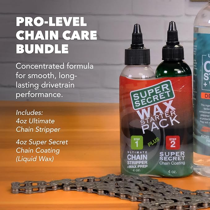 SILCA Professional Grade Bike Chain Cleaner and liquid Wax - 2 Pack Starter Bundle PRO Chain Stripper & Super Seret Chain Wax, Concentrate, 4oz Bottles with Applicator Tip