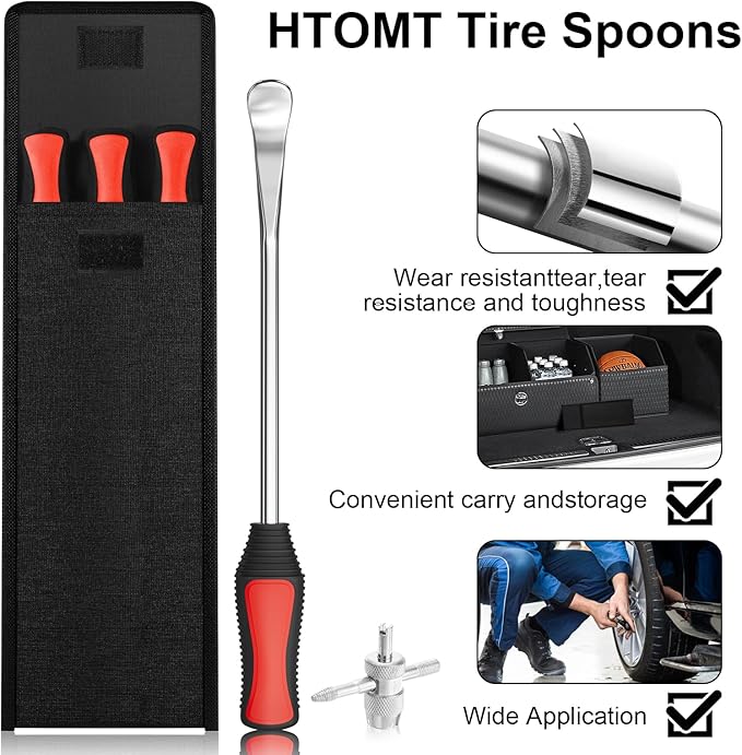 HTOMT 11.5" Tire Spoon Kit, 26pcs Tire Changing Tool for Motorcycle Dirt Bike Lawn Tractor Bicycle, Motorcycle Tire Changer Tire Removal Tool with 3pcs Rim Covers 6pcs Valve Tool Valve Cores(Red)
