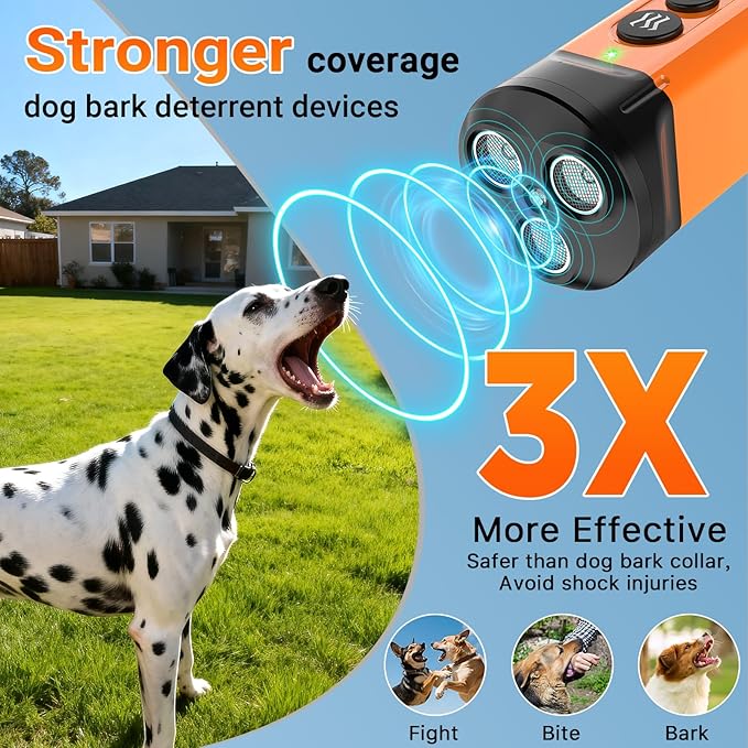 Dog Bark Deterrent Device,3X Anti Barking Device,6 Training Modes&4 Using Scenarios Dog Whistle to Stop Barking,50FT Range Ultrasonic Dog Repeller,Indoors&Outdoors Dog Barking Silencer
