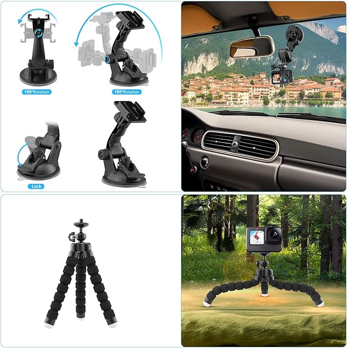 Action Camera Accessories Kit - Compatible for GoPro, AKASO, Campark, Crosstour, APEMAN, COOAU, Apexcam, SJCAM, SJ4000 and Waterproof Underwater Sports Camera