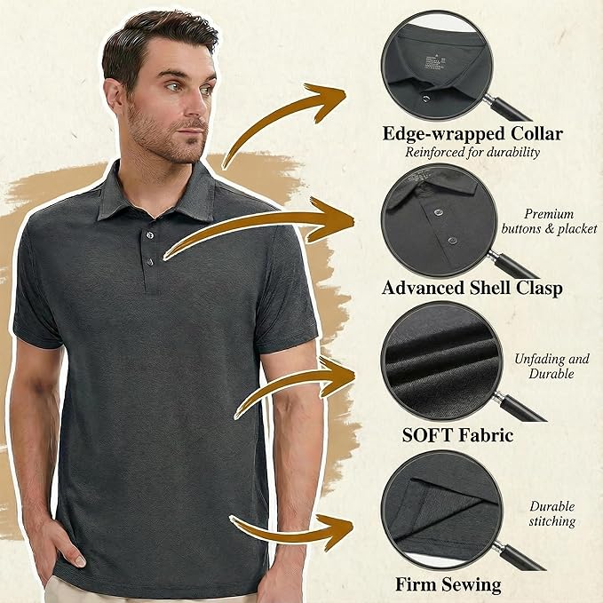 TELALEO 4/5 Pack Mens Polo Shirts Quick Dry Short Sleeve Golf T Shirt Performance Moisture Wicking Casual Workout