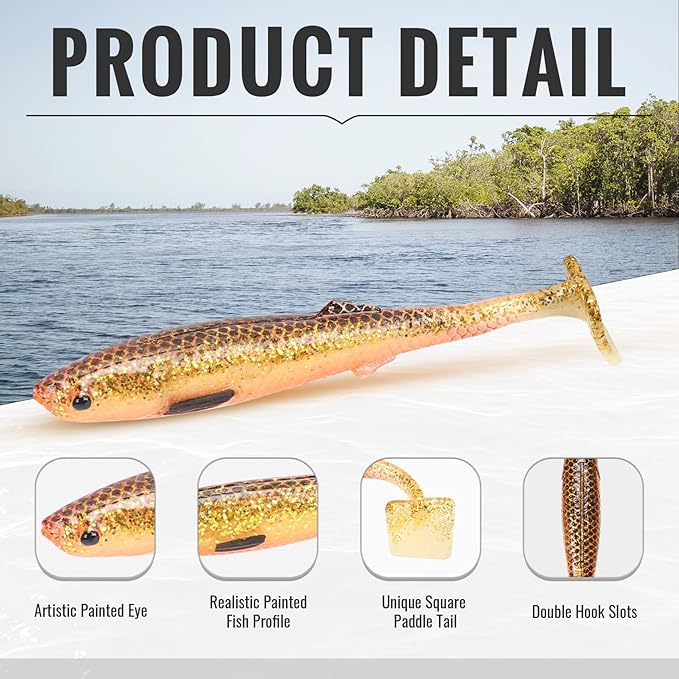 TRUSCEND Easy Catch Pre-Rigged Soft Lures, Unique Vibrating Swim Action and Trembly Sinking Move for More Bites, Amazing Soft Swimbait for Family Fishing, Fishing Lures for Bass Trout Crappie Walleye