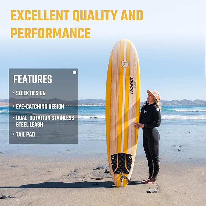 Thurso Surf 7/8フィート ソフトトップフォーム 初心者用サーフボード 大人＆子供向け サーフィン・ビーチ遊び・ウォータースポーツに最適なロングボード 軽量で耐久性のあるモダンデザイン 全レベルのサーファー対応