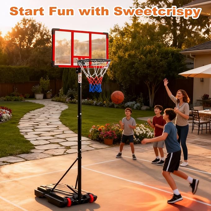 Portable Basketball Hoop Outdoor, Adjustable Basketball Hoops Goal System Shatterproof Backboard, Shock Absorbent Rim, Fillable Base for Swimming Pool/Backyard/Driveway