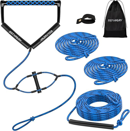 75フィート ウェイクボードロープとハンドル、ウォータースポーツ用フローティングウォータースキーロープ、水上スキー、ニーボード、ウェイクボード用4セクションスキーロープ