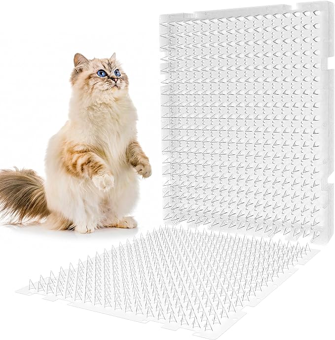 Clear Cat Scat Mat 16 x 13 Inch, 16 Pack Transparent Cat Deterrent Mats with 1 Inch Spikes & 100 Stickers, Over 23 sq.ft Humane Indoor Outdoor Pet Barrier for Sofa, Counters, Garden & Car