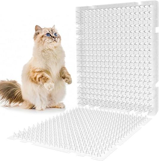 Clear Cat Scat Mat 16 x 13 Inch, 16 Pack Transparent Cat Deterrent Mats with 1 Inch Spikes & 100 Stickers, Over 23 sq.ft Humane Indoor Outdoor Pet Barrier for Sofa, Counters, Garden & Car