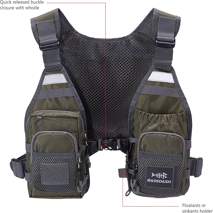BASSDASH FV08 Ultra Lightweight Fly Fishing Vest for Men and Women Portable Chest Pack One Size Fits Most