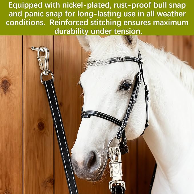 Cross Ties for Horses 2 Pack, Horse Trailer Tie with Panic Snap & Bull Snap, Adjustable Nylon Cross Tie Adjusts 44.5" to 78.7" for Horse Supplies, Black