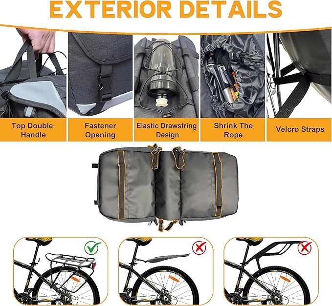 Bike Panniers, 25-35L Expandable Bike Saddle Bag for Rear Rack, Waterproof Large Capacity Reflective Strip Bicycle Panniers, Ebike Accessories for Commuter Grocery Shopping Travel Carrier