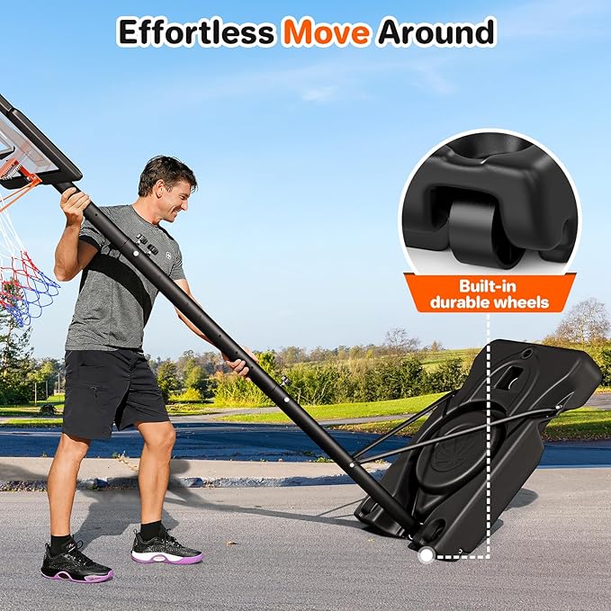 Basketball Hoop Outdoor 10ft Adjustable, Portable Basketball Hoop Goal System for Kids Youth and Adults in Backyard/Driveway/Indoor, 44 Inch Shatterproof Backboard and Larger Base