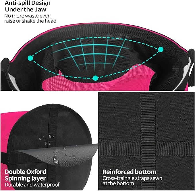 Horse Feed Bag 2 PCs, Breathable Mesh Feed Bags for Horses, Muzzle Feedbag for Feeding Grain, Anti-Spill Design Feeder, Soft Neck Pad Nose Pad, Universal Fit (2-Magenta)