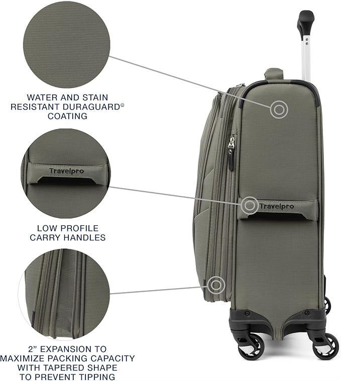 Travelpro Maxlite 5 ソフトサイド 拡張可能荷物 4輪スピナー付き 軽量スーツケース 男女兼用 国際線機内持ち込み スレートグリーン 19インチ