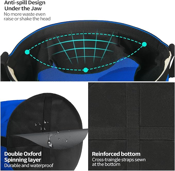 Horse Feed Bag for Grain, Breathable Mesh Feed Bags for Horses, Muzzle Feedbag for Feeding Grain, Anti-Spill Design Feeder, Soft Neck Pad Nose Pad, Universal Fit (Blue Pack of 1)