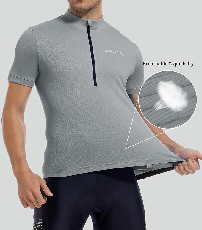 Spotti Men's Cycling Bike Jersey Short Sleeve with 3 Rear Pockets- Moisture Wicking, Breathable, Quick Dry Biking Shirt